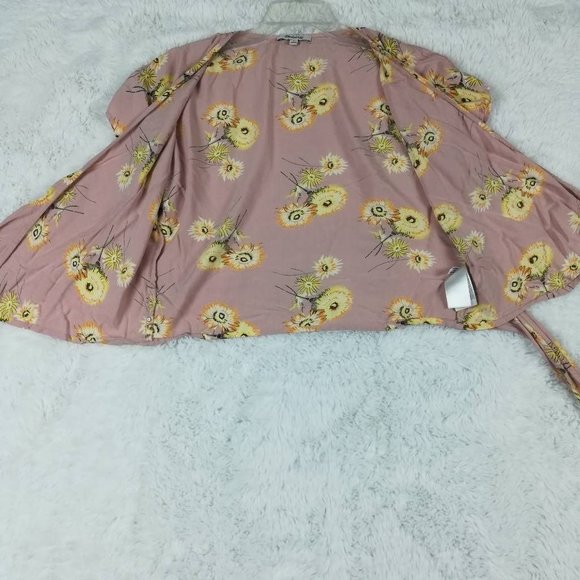 Madewell Womens Wrap Top Pink Floral Cap Sleeve Surplice Neck Side‎ Tie L - Picture 6 of 9